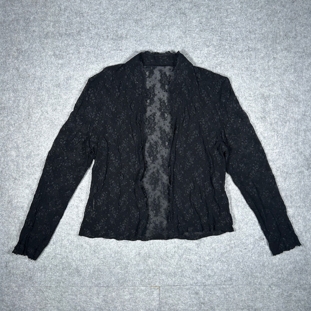 Lace Cardigan Womens Medium Black Sheer Open Front Floral Mesh Shrug Bolero